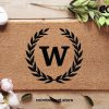 Wreath Custom Name Initial Doormat - Personalized Bold Doormat - Customized Leaf Welcome Mat - Floral - Cute Home Decor