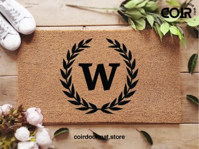 Wreath Custom Name Initial Doormat - Personalized Bold Doormat - Customized Leaf Welcome Mat - Floral - Cute Home Decor